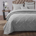Tache Solid Light Grey Silver Soothing Pastel Soft Cotton Geometric Diamond Stitch Pattern Lightweight Quilted Bedspread 3 Piece Set, Full