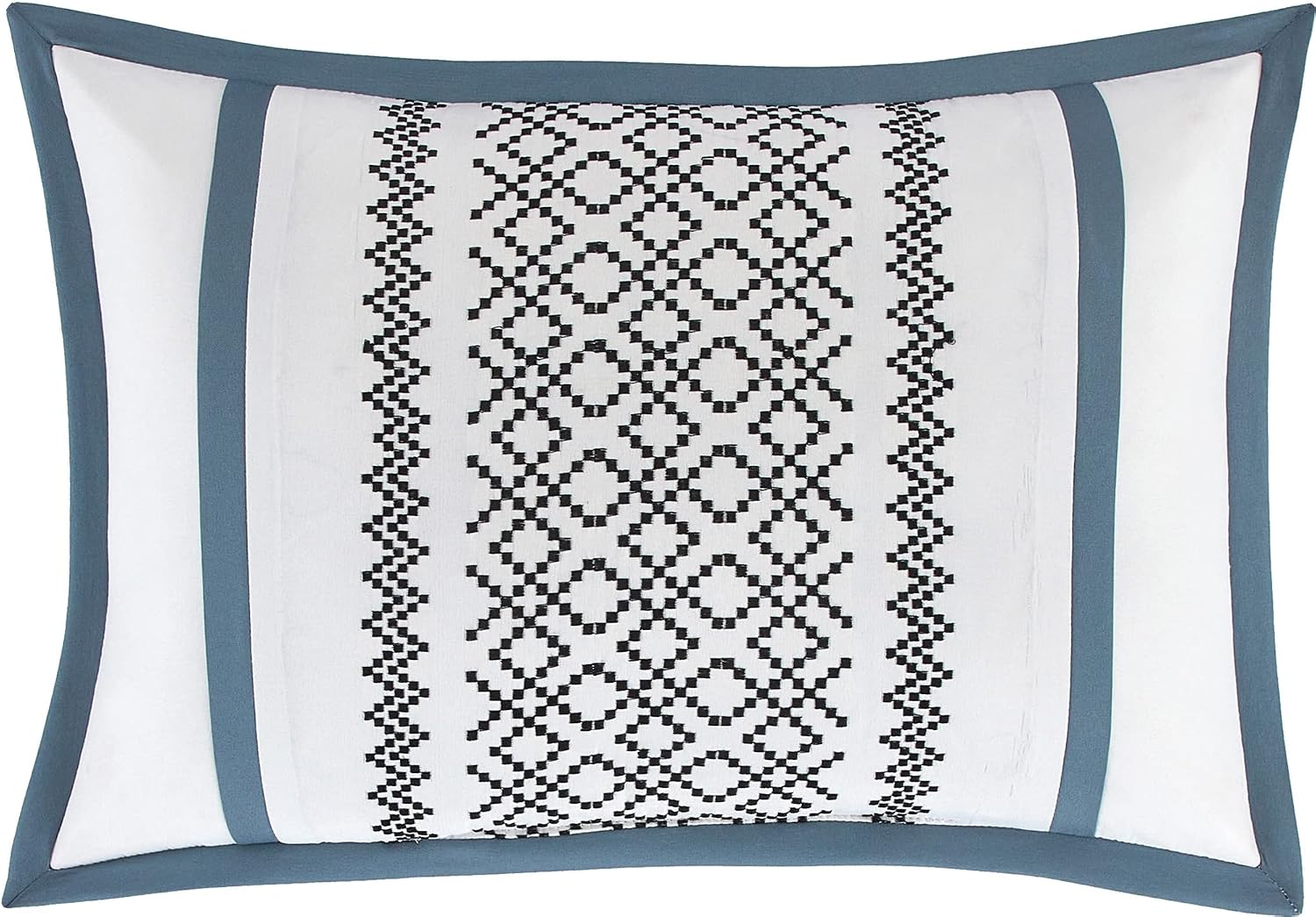 Grand Avenue Blue Comforter Set California King Size, 7 Piece Terry Embroidery All Season Bedding Set, Bedskirt, Pillows & Shams
