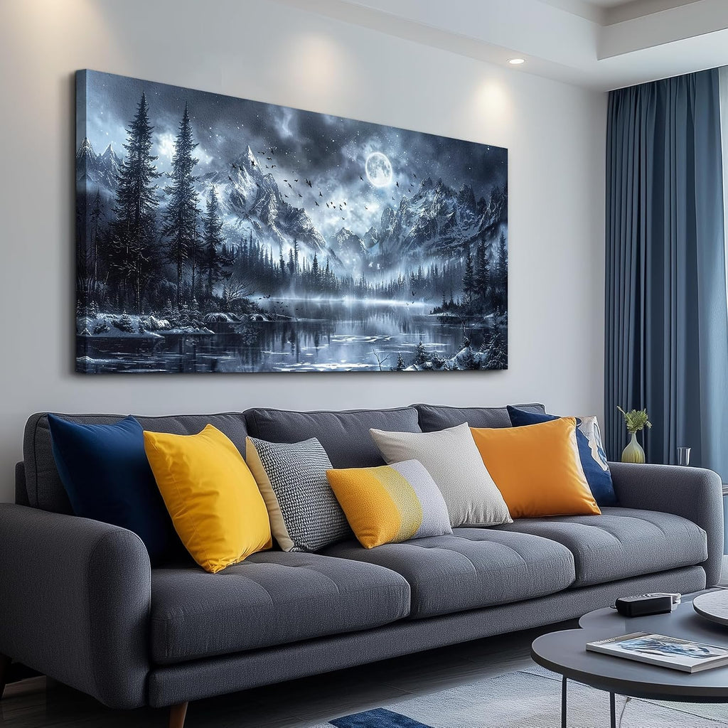 FUHAIHUA Large Canvas Wall Art For Living Room Wall Decor For Bedroom Office Decoration Black And White Wall Painting Forest Landscape Picture Hotel Artwork Poster Home Decor Ready to Hang 30X60 In