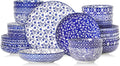 Selamica Ceramic Plates and Bowls Sets,32 Pieces Dinnerware Sets for 8,Scratch Resistant Dish Set for family gathering,Dishwasher & Microwave Safe, Vintage Blue