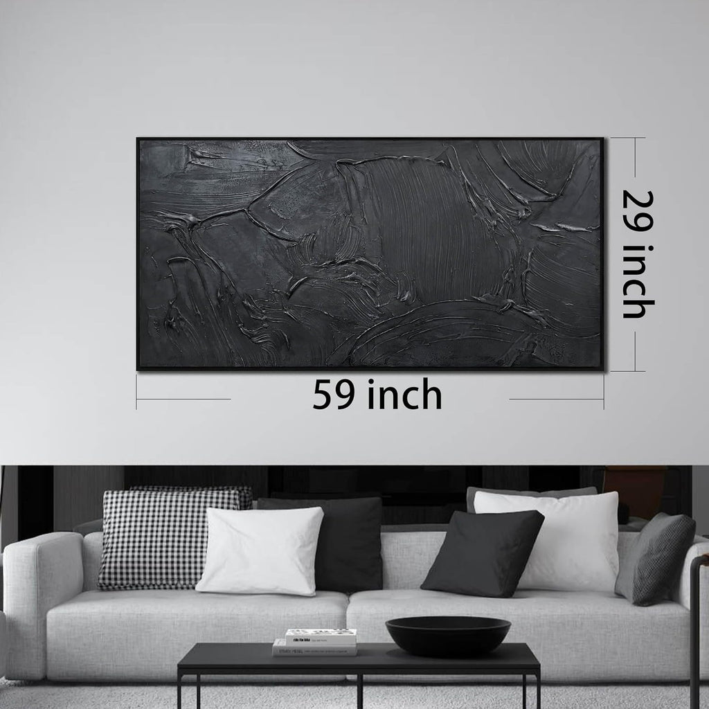 HUBOSKN Black Abstract Hand Painted Wall Art for Living Room - Minimalist Large Canvas Wall Art for Office - Frames Wall Decor Bedroom Size 29' x 59'