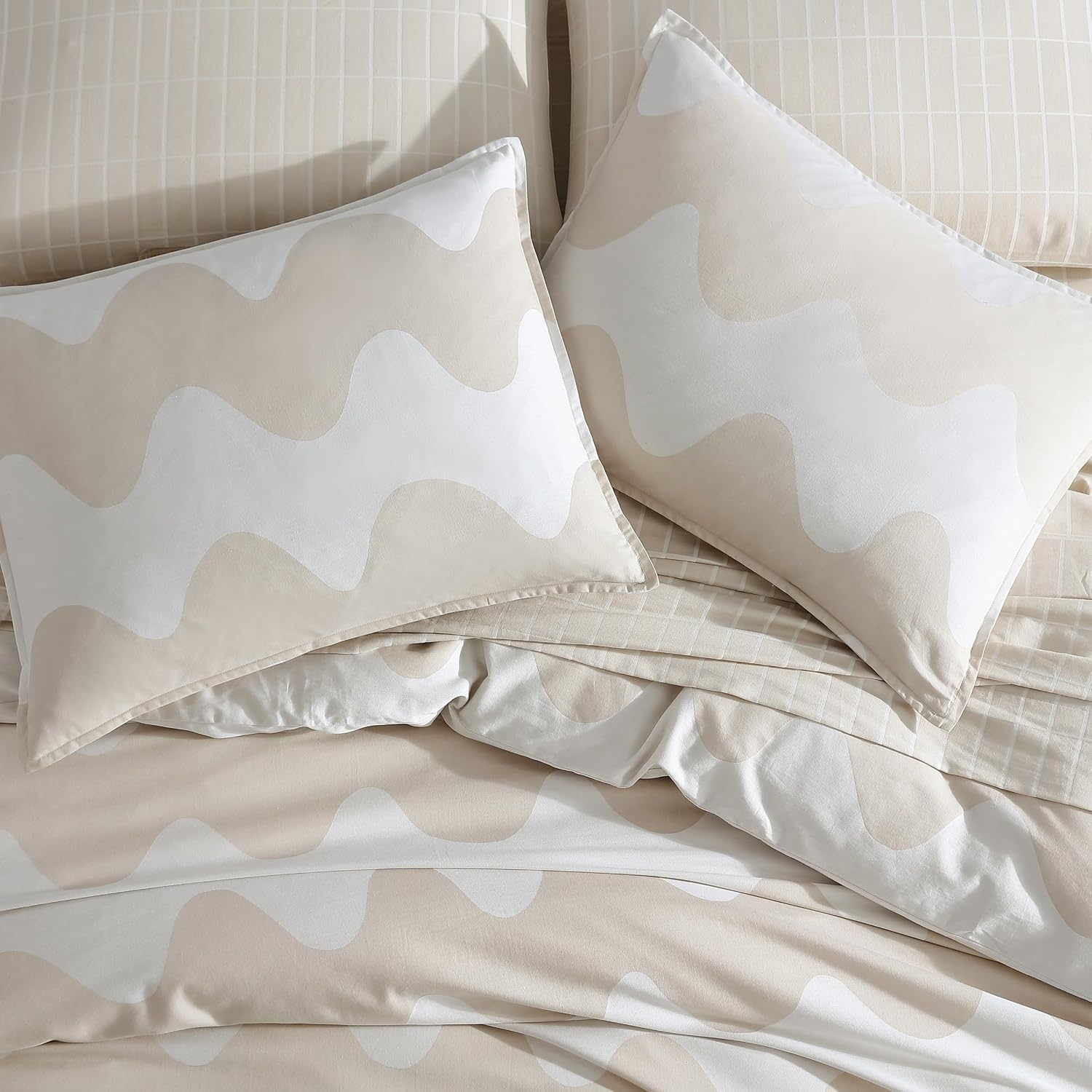 Marimekko - Queen Duvet Cover Set, Organic Cotton Bedding with Matching Shams, Luxury Home Decor, GOTS Certified (Lokki Beige, Queen)