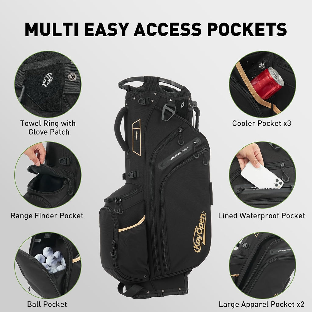Lightweight Golf Stand Bag, 14 Way Golf Bags with Full Length Dividers for Men Women, Encrypted 900D Weather-Proof Club Carry Bag with Ergonomic Dual Strap, Cooler Pockets, 9 Pockets