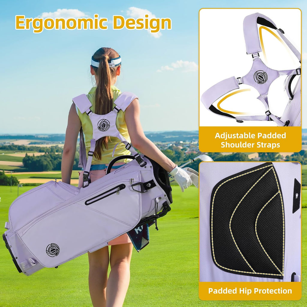 Golf Stand Bag 14 Way, Lightweight Golf Bags for Men Women with Stand, Padded Ergonomic Double Strap, Full Length Dividers, Multiple Pockets, Rain Hood