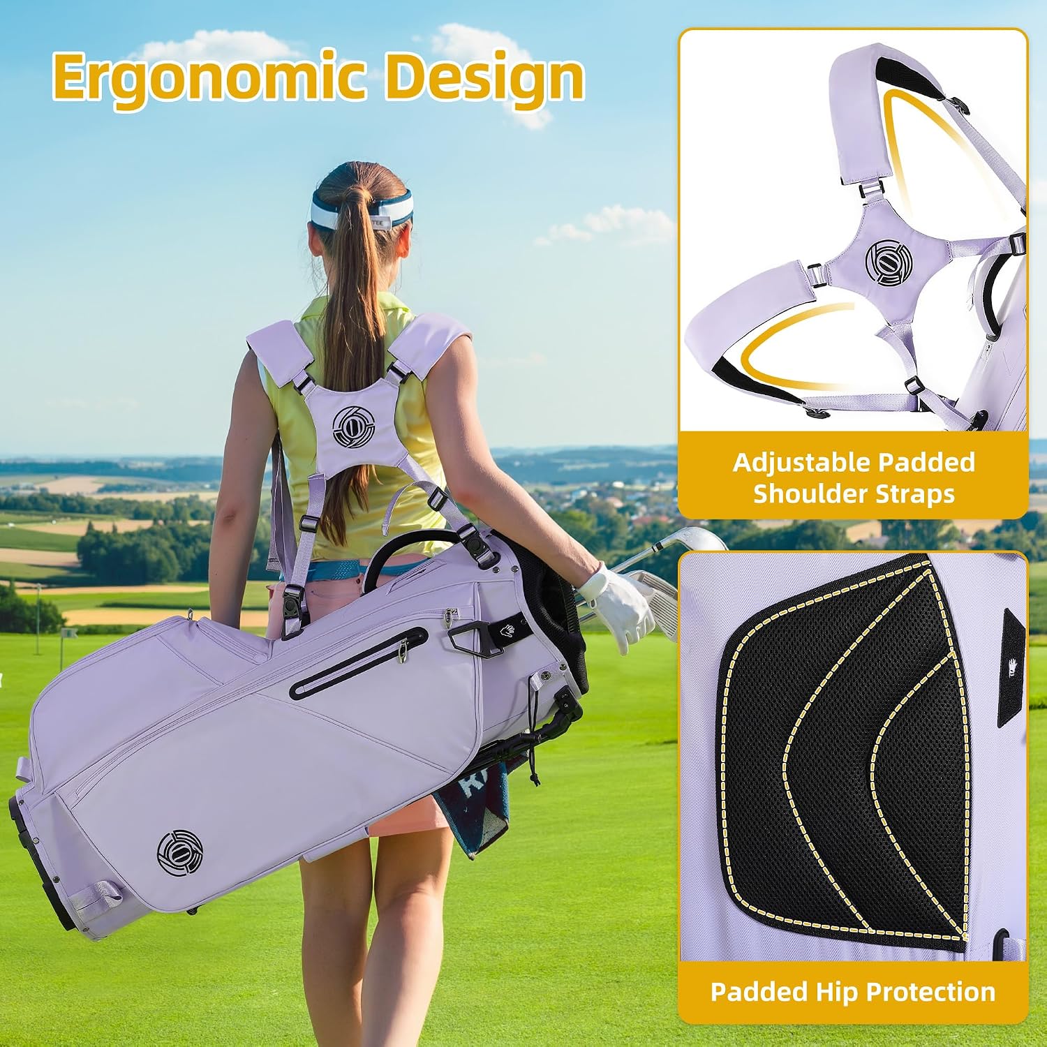 Golf Stand Bag 14 Way, Lightweight Golf Bags for Men Women with Stand, Padded Ergonomic Double Strap, Full Length Dividers, Multiple Pockets, Rain Hood