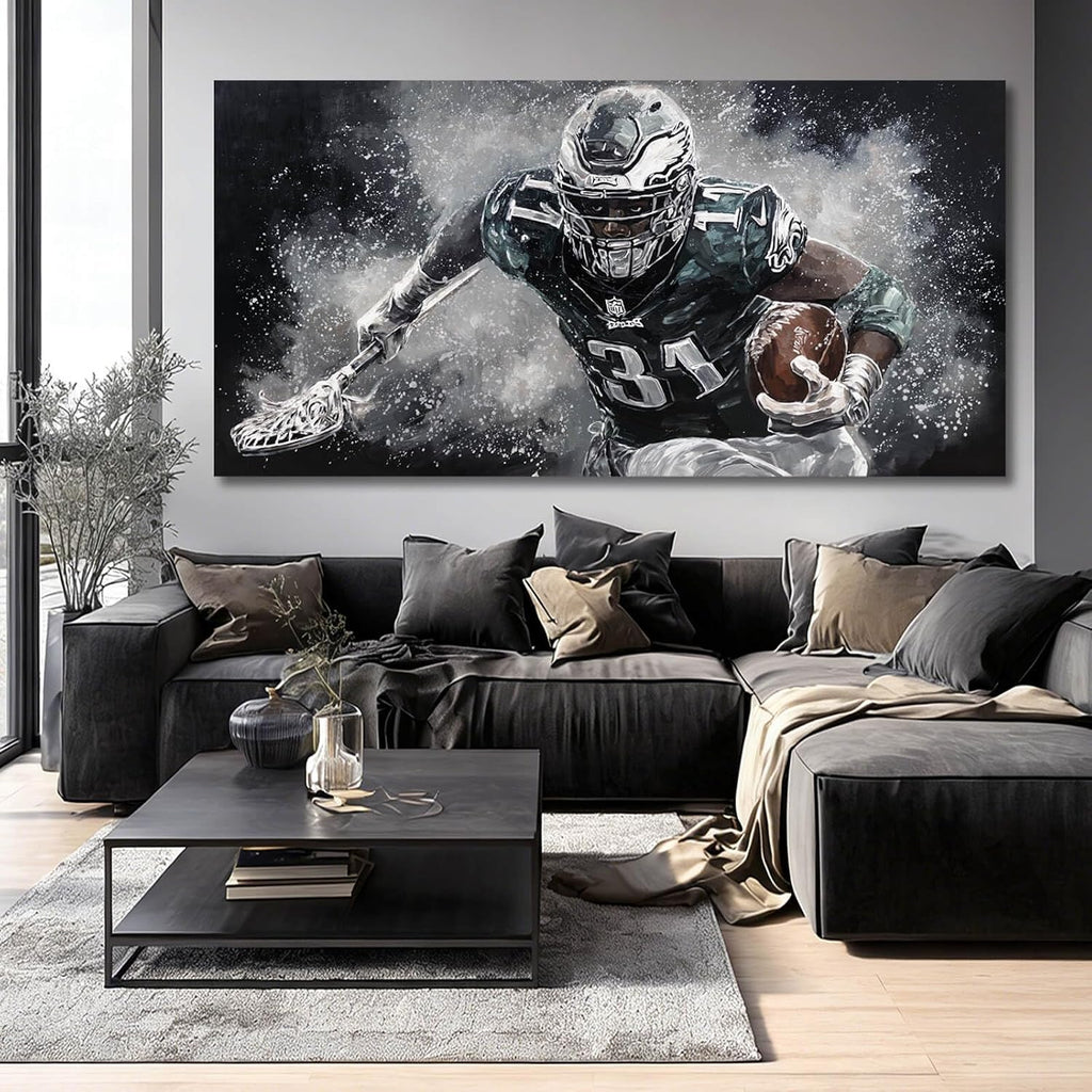 WINKAILIN Large American Football Canvas Artwork with Modern Sports Athlete Painting Poster for Bedroom Living Room Office Gym Wall Decoration 29x58 Inch