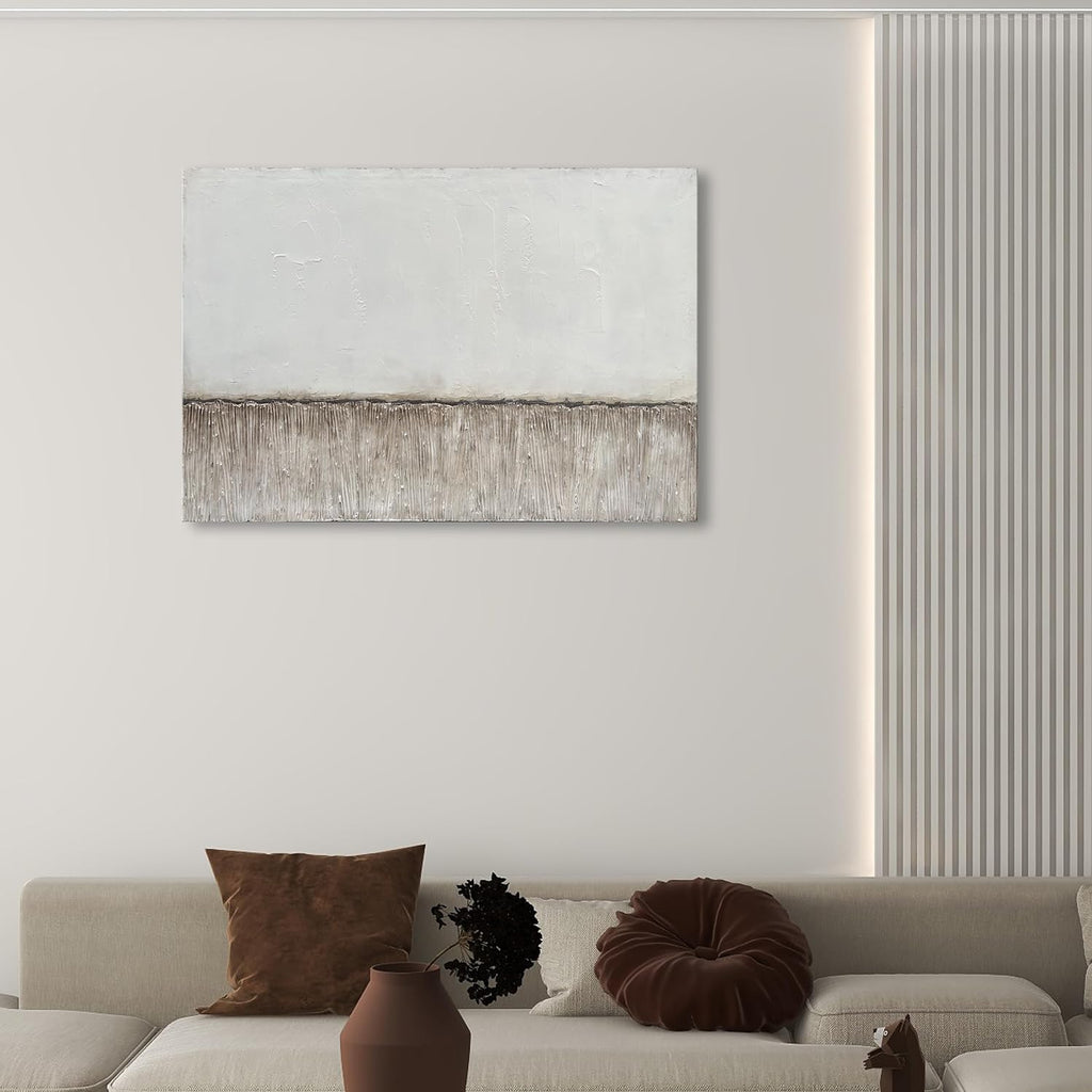 NANKAI Art 30x45 inch Hand-Painted White and Grey Minimalist Oil Painting Large Canvas Painting Modern Abstract Art Home Office Wall Decoration Painting