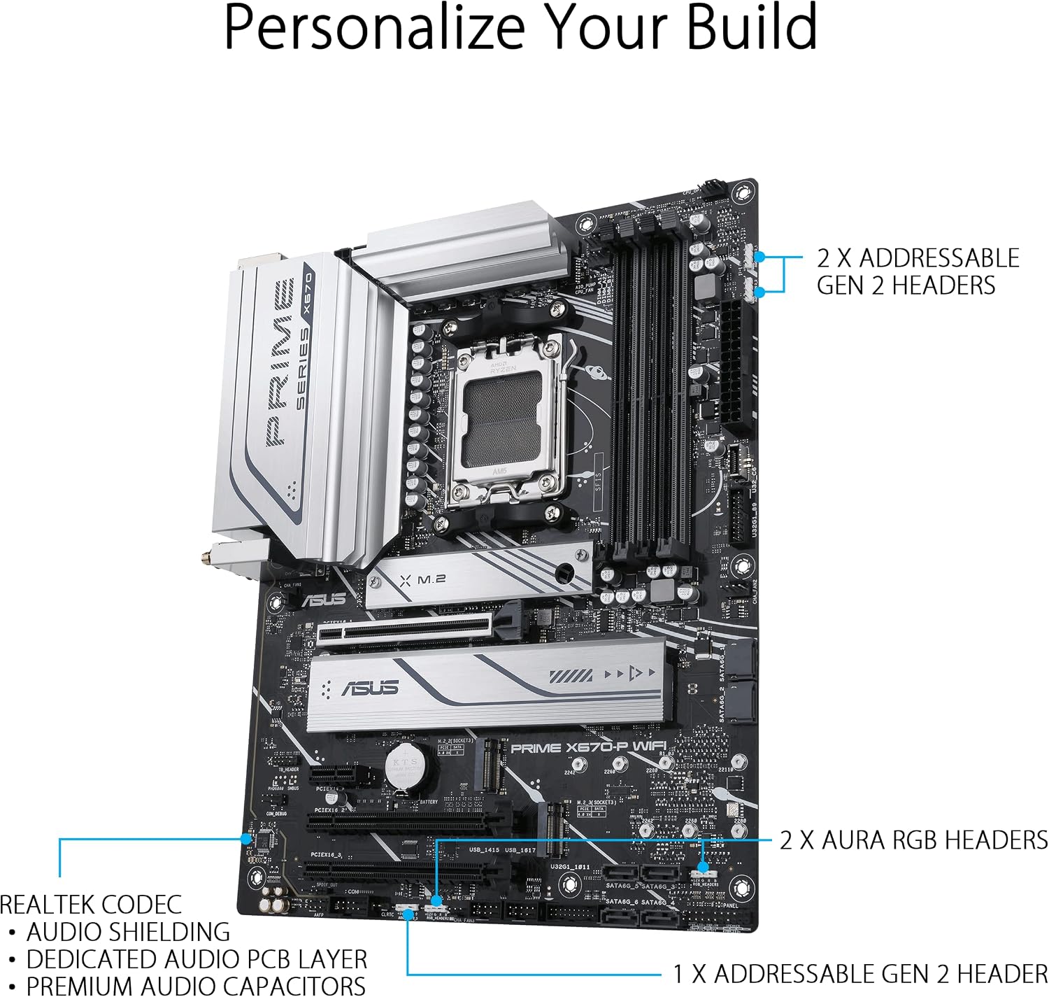 ASUS Prime X670-P WiFi AMD X670 AM5 Ryzen™ Desktop 9000 8000 & 7000 ATX Motherboard with Three M.2 Slots, DDR5, USB 3.2 Gen 2x2 Type-C®, USB4® Support, WiFi 6 and 2.5Gb Ethernet