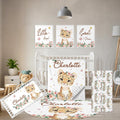Terwex Custom Baby Crib Bedding Set, 5 Pcs Personalized Name Baby Crib Sets for Infant Toddler, Floral Leopard Nursery Bedding Set for Baby Girls, Double Layer Baby Bedding Sets Customized Gifts