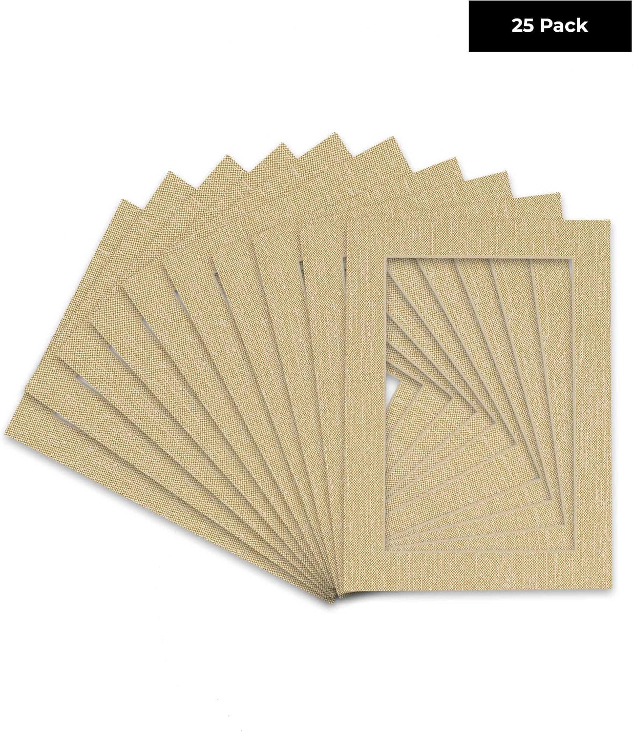 Pack of 25 Acid Free 11x14 Mats Bevel Cut for 8.5x11 Photos - Fresh Linen Canvas Precut Matboards With Backing Boards and Clear Photo Mat Bags For Pictures, Photos, Framing - 4-ply Thickness