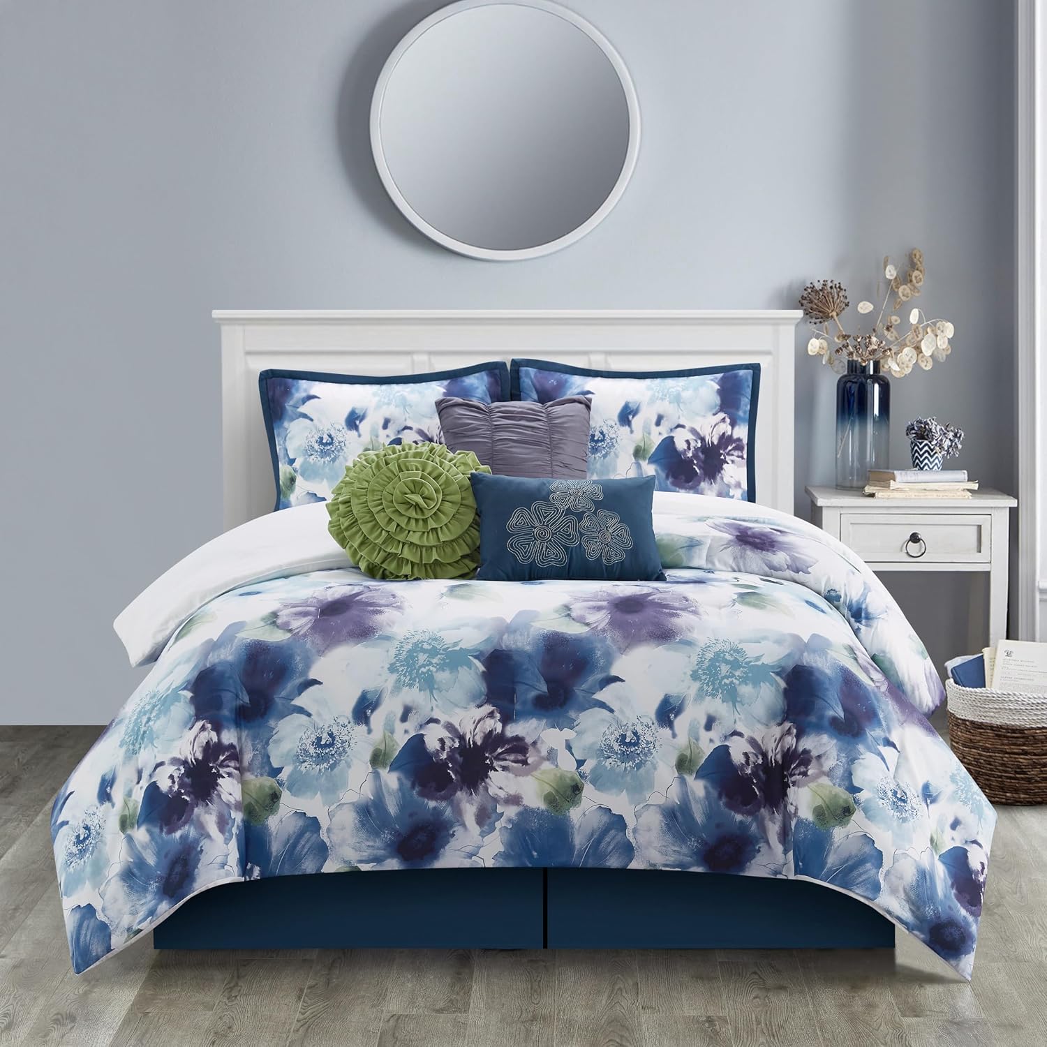Stratford Park Colorful 7 Piece Comforter Set, Blue/Purple, Bed Size California King, Wonderful, Matching Bedskirt, Pillows & Shams