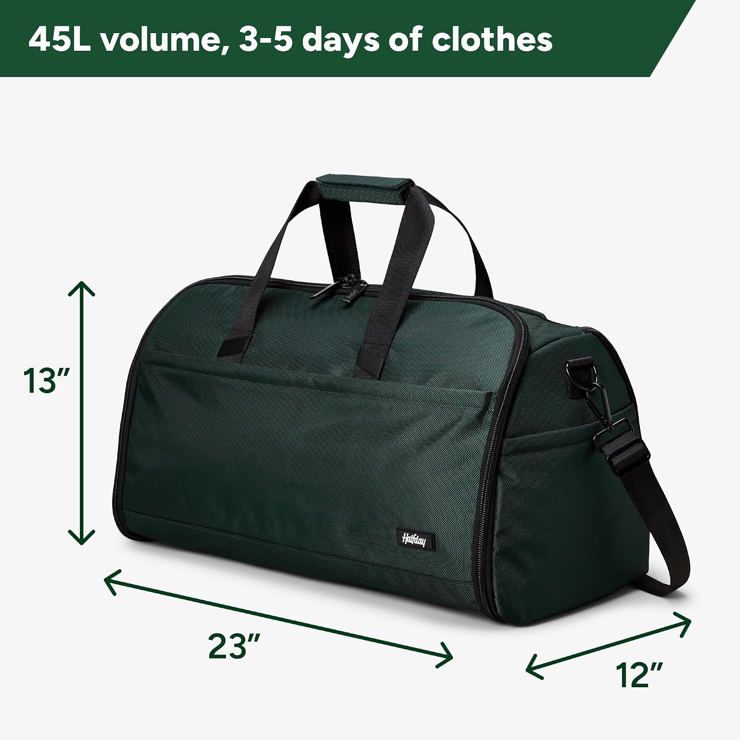 Halfday Convertible 2-in-1 Premium Garment Duffel Weekender Bag 45L: Wrinkle-Free Travel (Hanging Suit Compartment, Shoe Pockets, Trolley Sleeve), Balistic Nylon Carry-on, Palm