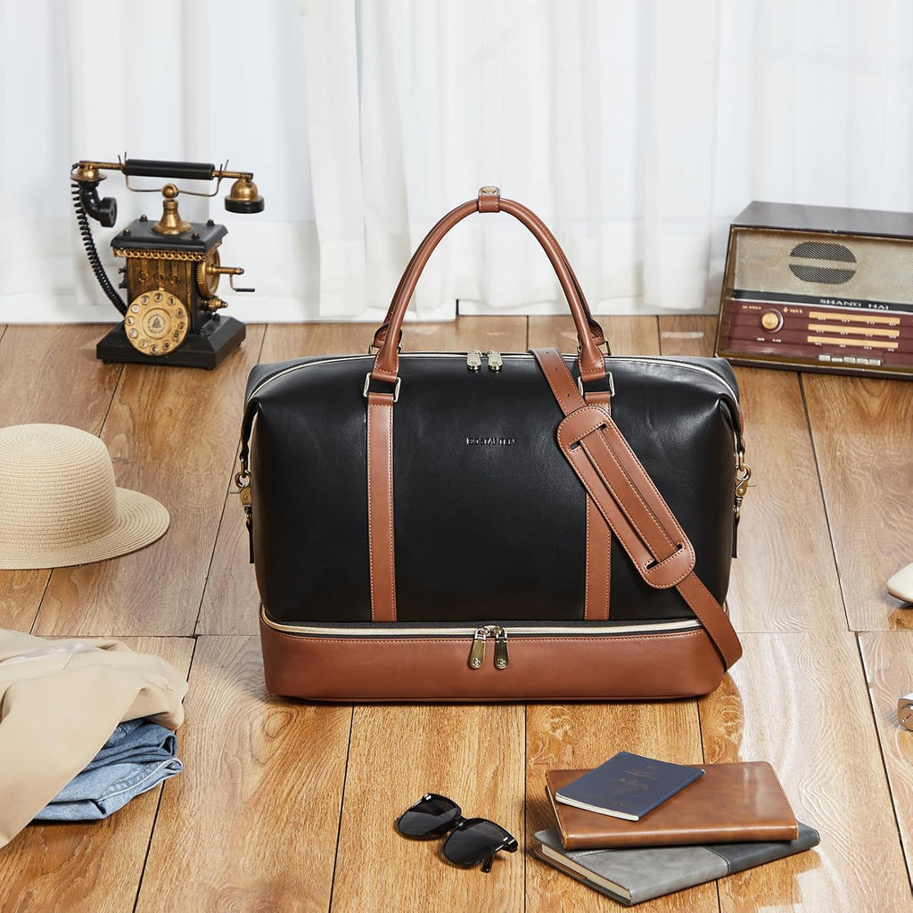 BOSTANTEN Weekender Bags for Women Leather Travel Duffle Bag Carry On Overnight Duffel with Shoe Compartment
