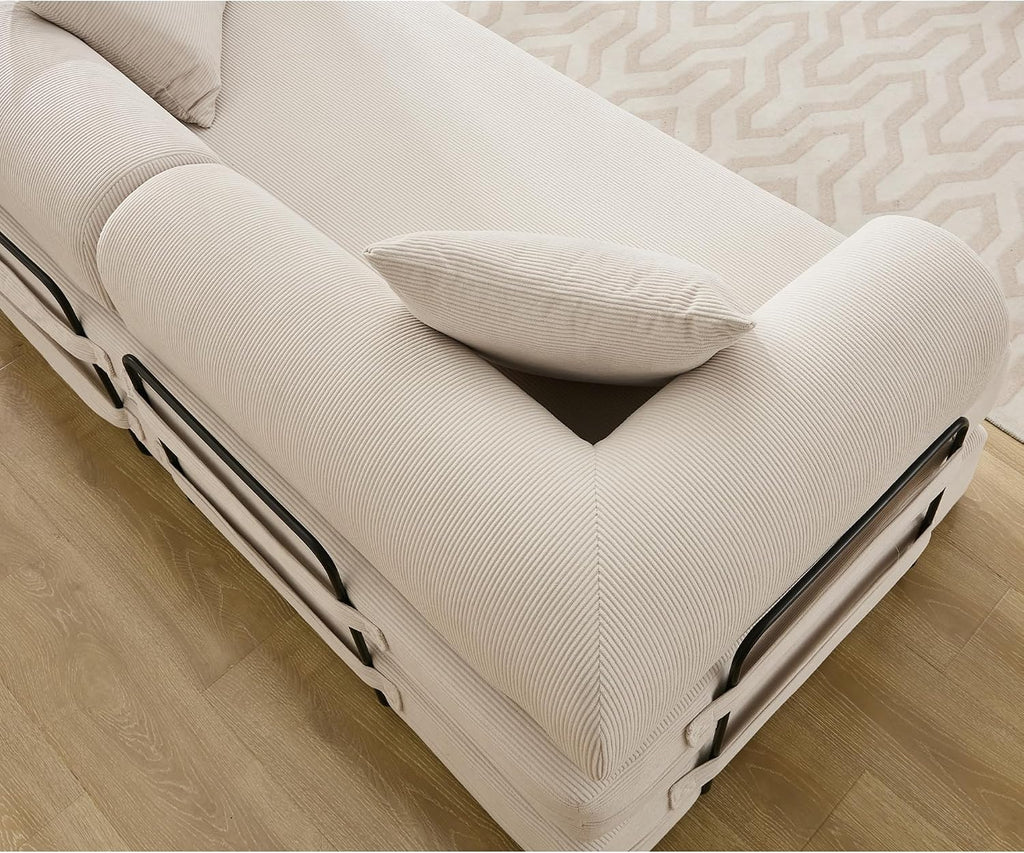 WILLIAMSPACE 78.5' Modern Loveseat Sofa Fold-Out Sofa Bed, Convertible Chair Floor Couch with Removable Backrest, Comfy King Size Sofa Bed for Living Room, Bedroom, Corduroy Fabric (Beige)
