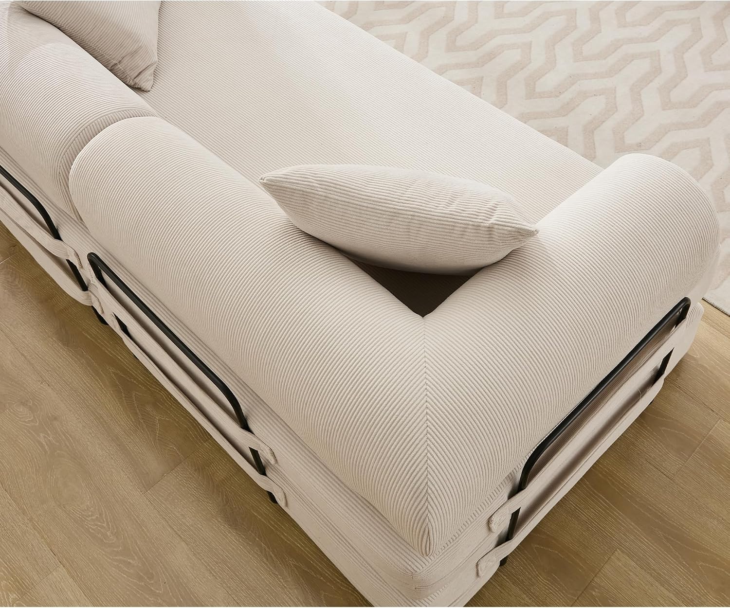WILLIAMSPACE 78.5' Modern Loveseat Sofa Fold-Out Sofa Bed, Convertible Chair Floor Couch with Removable Backrest, Comfy King Size Sofa Bed for Living Room, Bedroom, Corduroy Fabric (Beige)