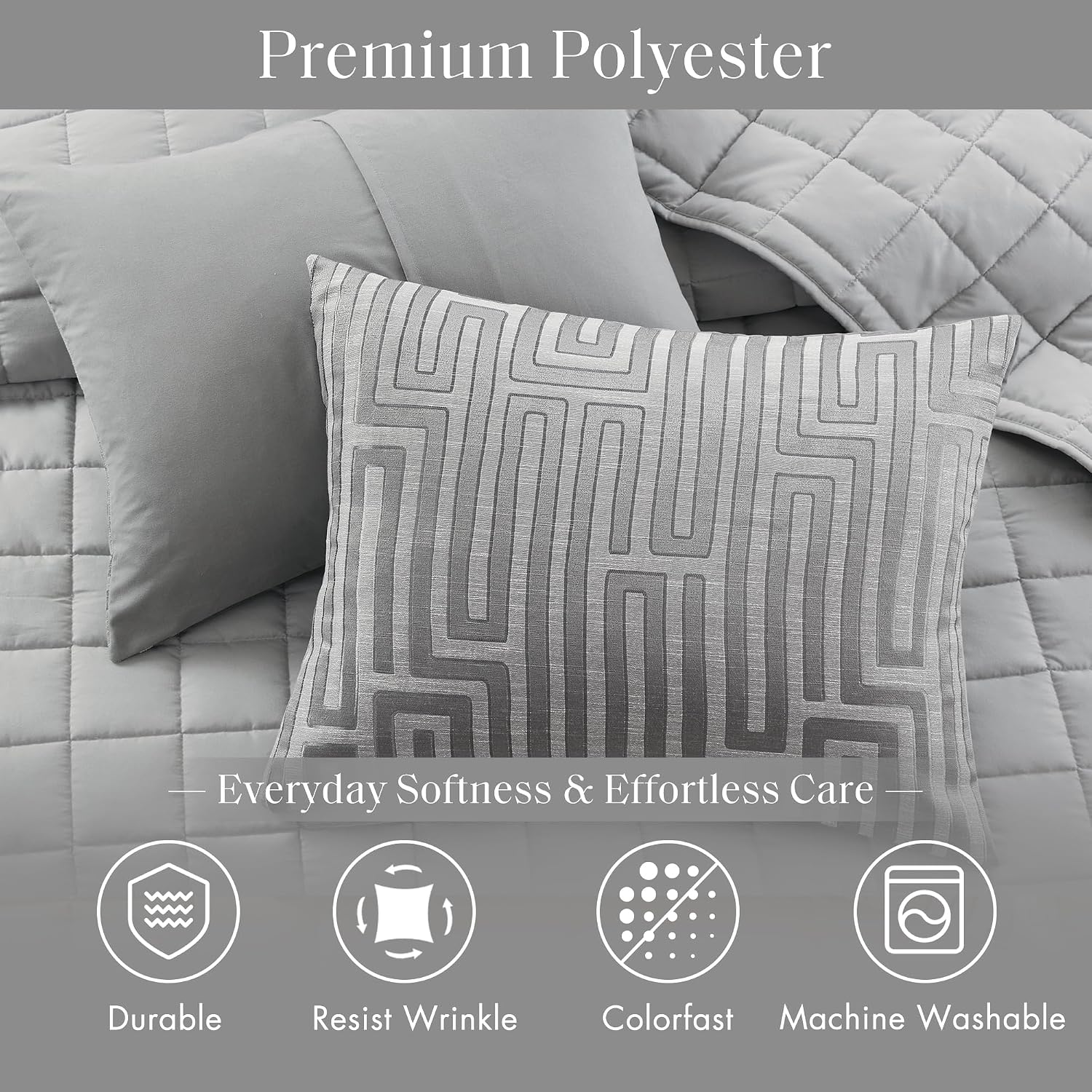 Madison Park Queen Comforter Set Jacquard Metallic Thread Comforters Queen Size Bed, All Season Comforter & Quilt Bedding Set Queen Size Comforter, Decor Pillows, Shams, Royce, Queen Grey 5 Piece