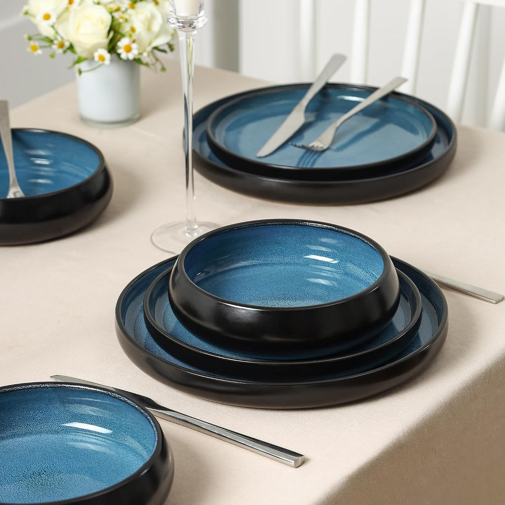 Stone Lain Lagoon 24-Piece Stoneware Dinnerware Set – Plates & Bowls Service for 8, Blue, Microwave & Dishwasher Safe, Durable Modern Ceramic Tableware for Everyday Dining & Entertaining