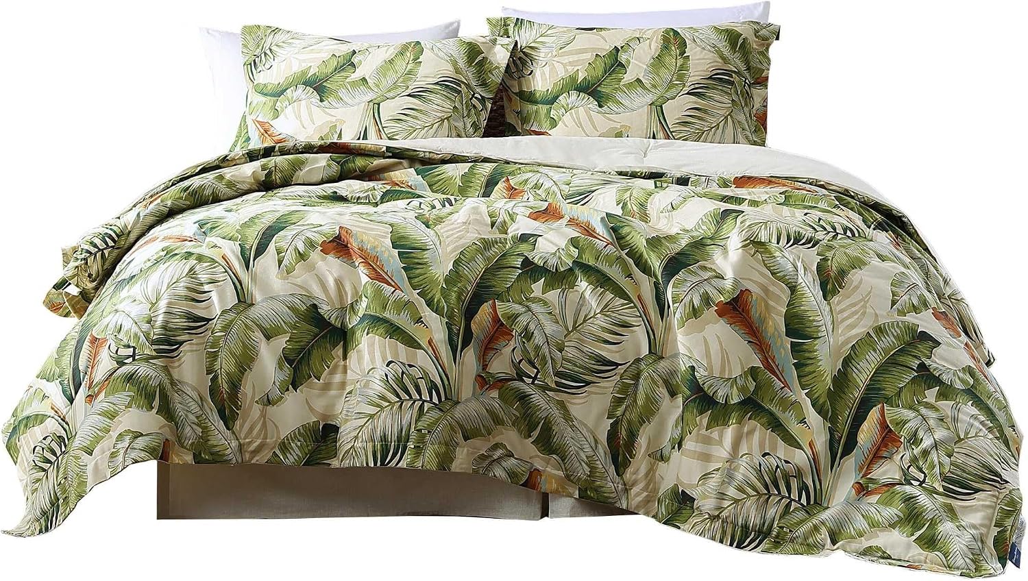 Tommy Bahama - Queen Comforter Set, Naturally Soft & Smooth Cotton Sateen Bedding with Matching Pillowcases & Bed Skirt, Medium Weight 4 Piece Bed Set (Palmiers Green)
