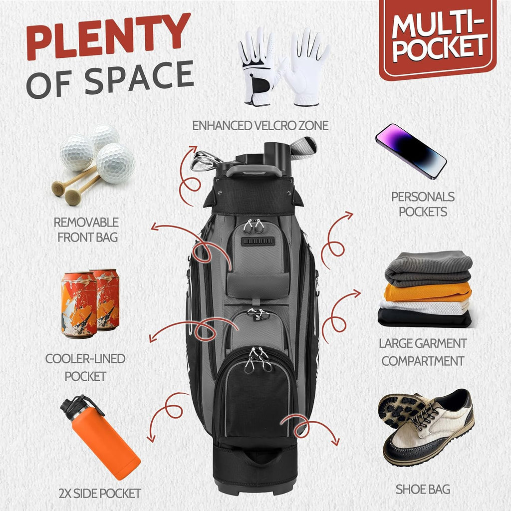 uniHimal14-Way Golf Cart Bag Pro with Full Length Divider Top, Golf Bag for Men with Handles and Rain Cover