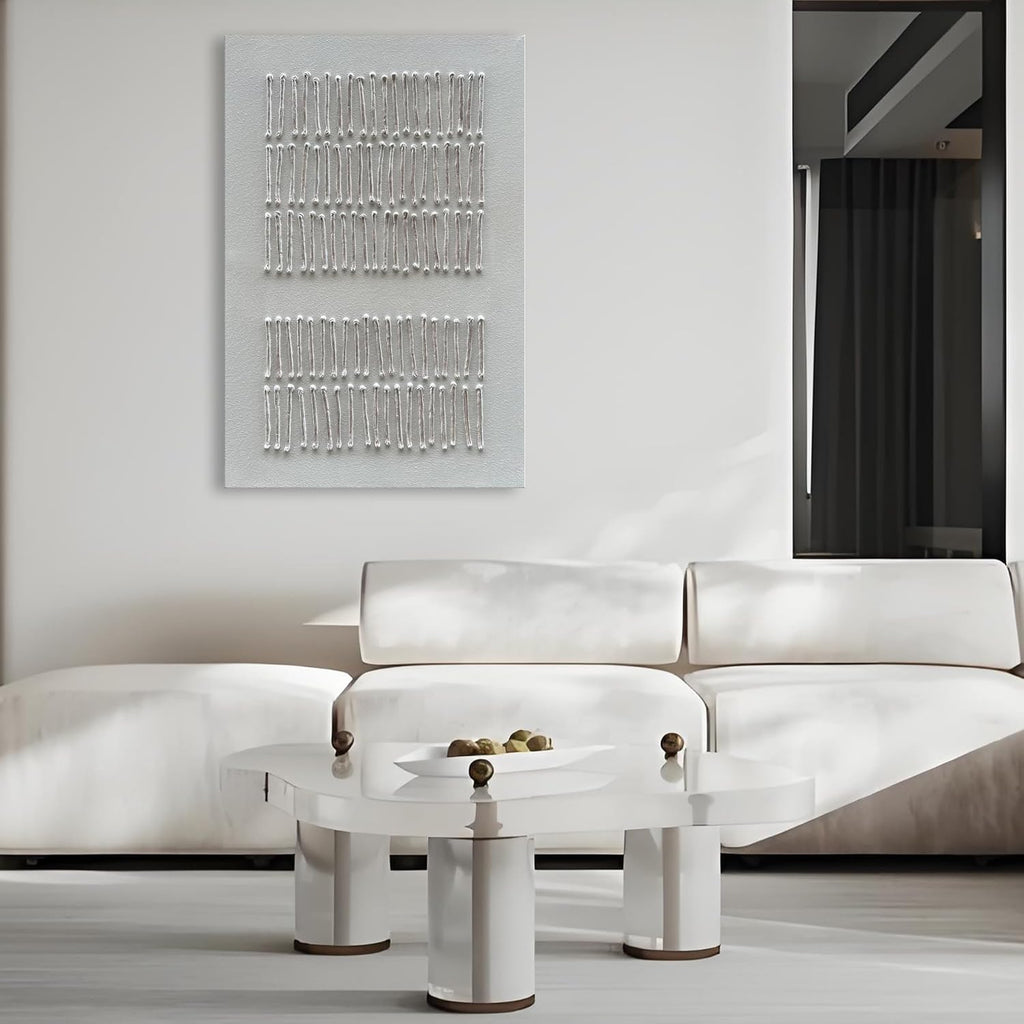 Art Hand-Painted White Minimalist Modern Abstract Oil Painting on Canvas, 45x30 inches, Suitable for Multi-Room Decoration
