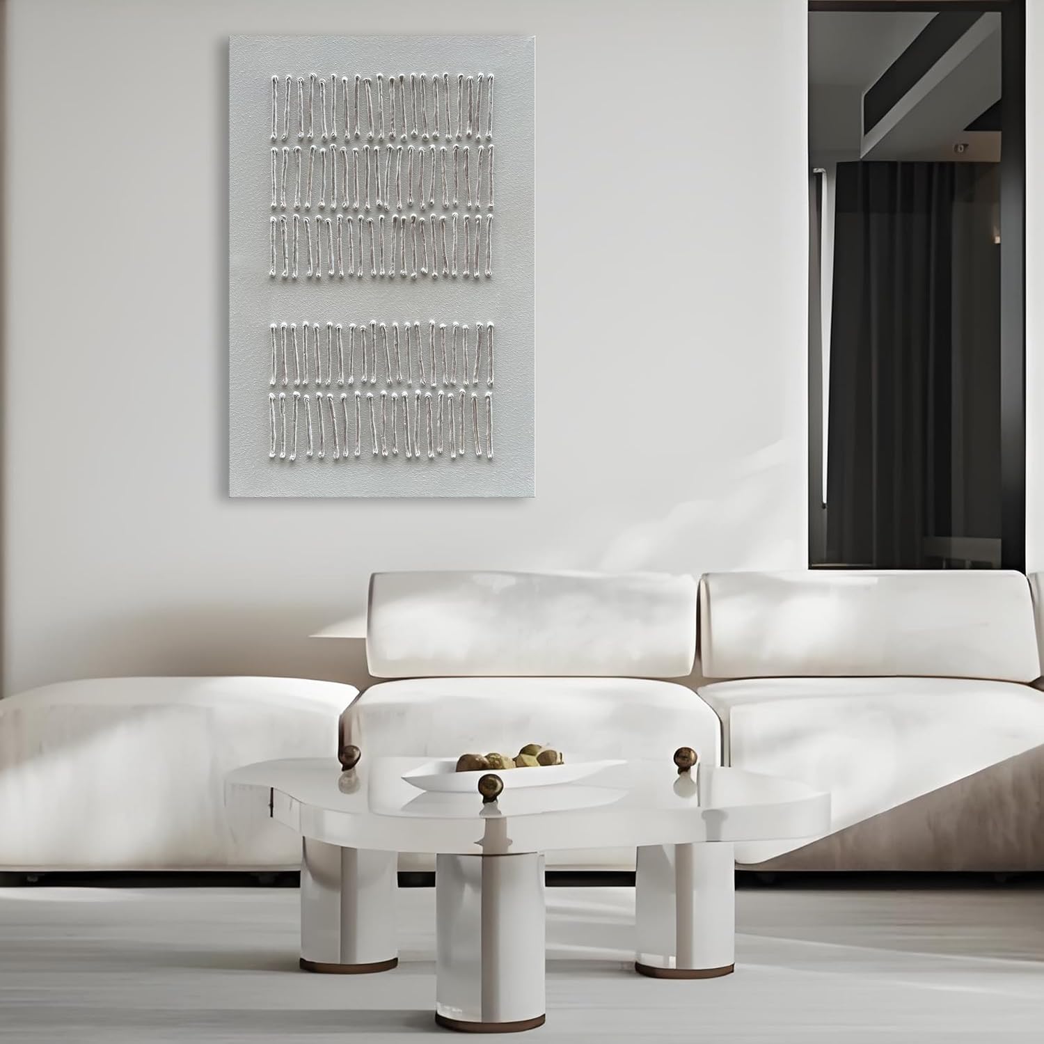 Art Hand-Painted White Minimalist Modern Abstract Oil Painting on Canvas, 45x30 inches, Suitable for Multi-Room Decoration