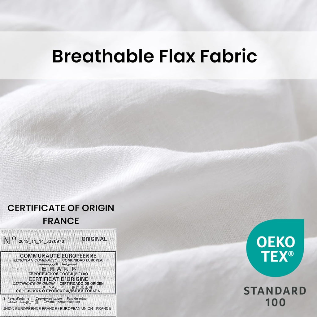 Simple&Opulence 100% Linen Duvet Cover Set with Crossed Embroidery Washed - 3 Pieces (1 Duvet Cover with 2 Pillow Shams) Soft Breathable Farmhouse - White, King Size