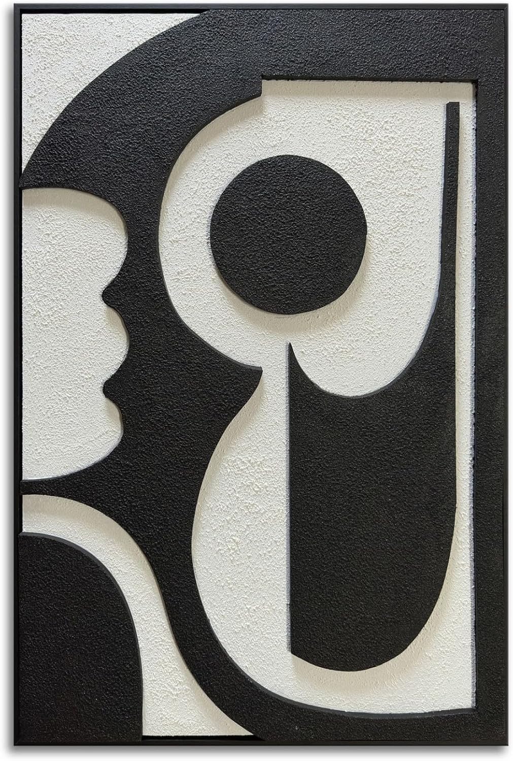 zoinart Minimalist Black and White Thick Textured Plaster Wall Art, Black White Framed Artwork Wall for Home Decor, Modern Monochrome Relief Art