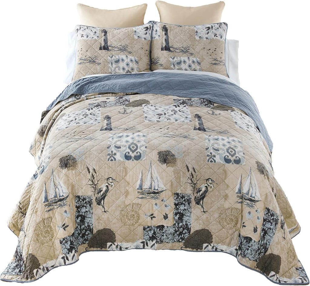 Donna Sharp Seascape-King Quilt Set, Measures 110 x 90, Includes 1 Quilt and 2 King Shams, Machine Washable