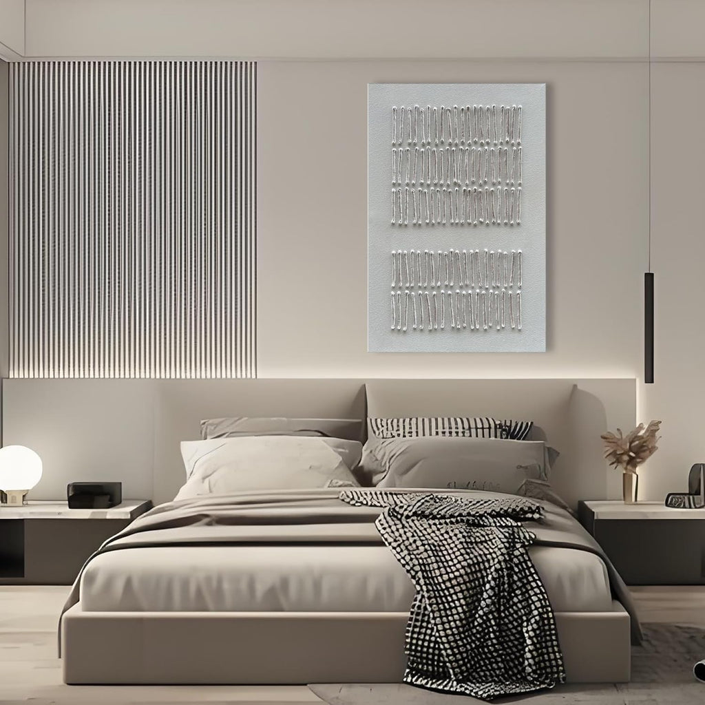 Art Hand-Painted White Minimalist Modern Abstract Oil Painting on Canvas, 45x30 inches, Suitable for Multi-Room Decoration