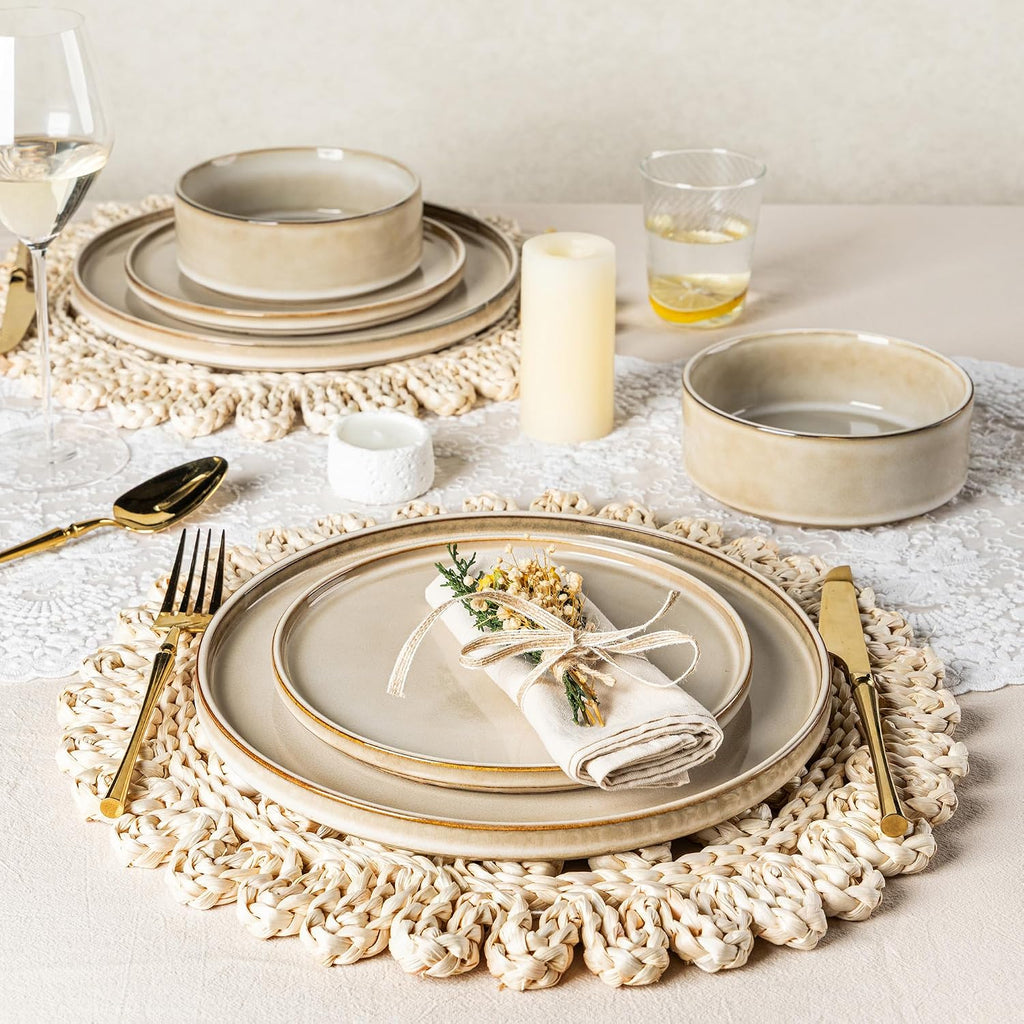AmorArc Ceramic Dinnerware Sets, Handmade Reactive Glaze Stoneware Plates and Bowls Sets,Highly Chip and Crack Resistant | Dishwasher & Microwave Safe Dishes Set, Service for 8 (24pc)