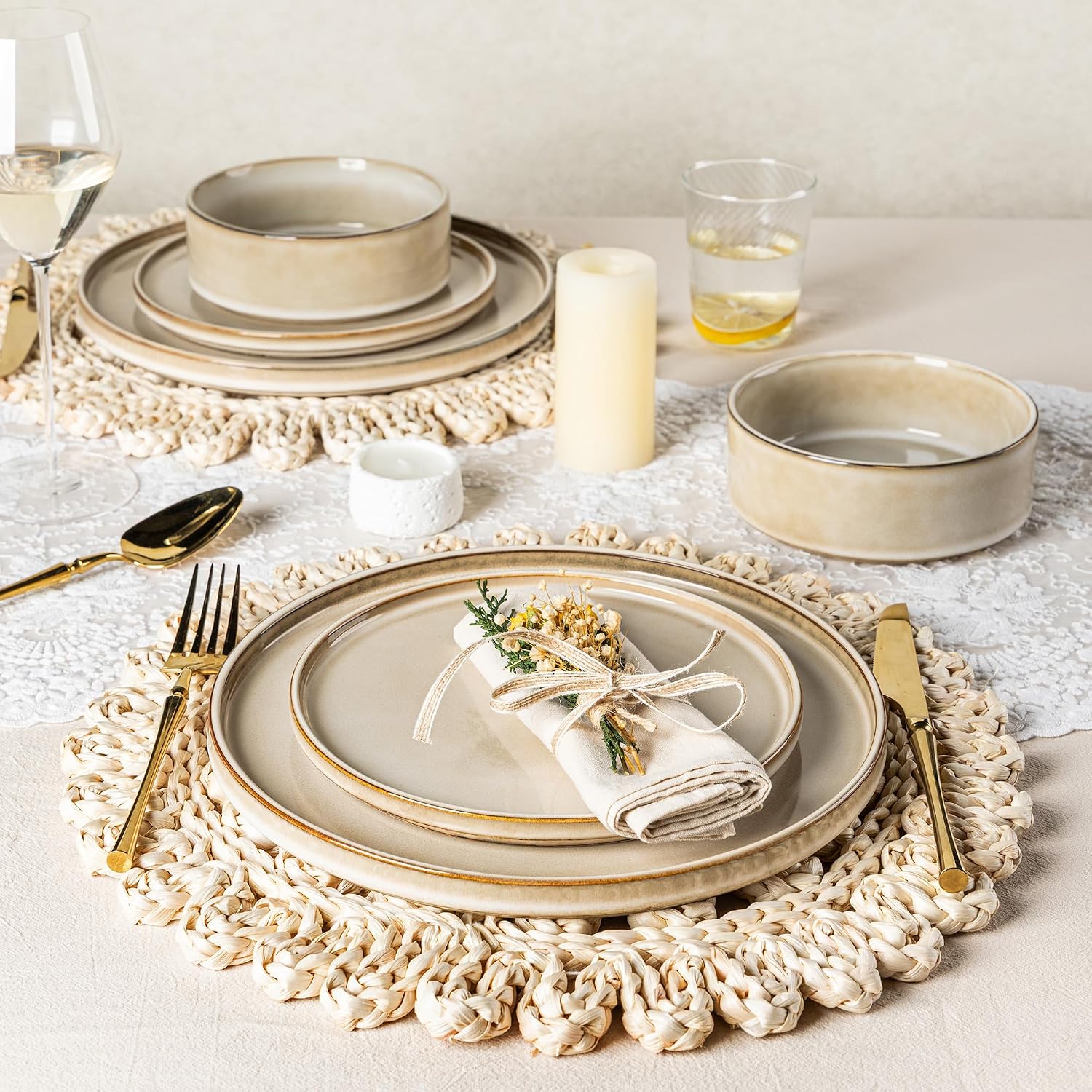 AmorArc Ceramic Dinnerware Sets, Handmade Reactive Glaze Stoneware Plates and Bowls Sets,Highly Chip and Crack Resistant | Dishwasher & Microwave Safe Dishes Set, Service for 8 (24pc)