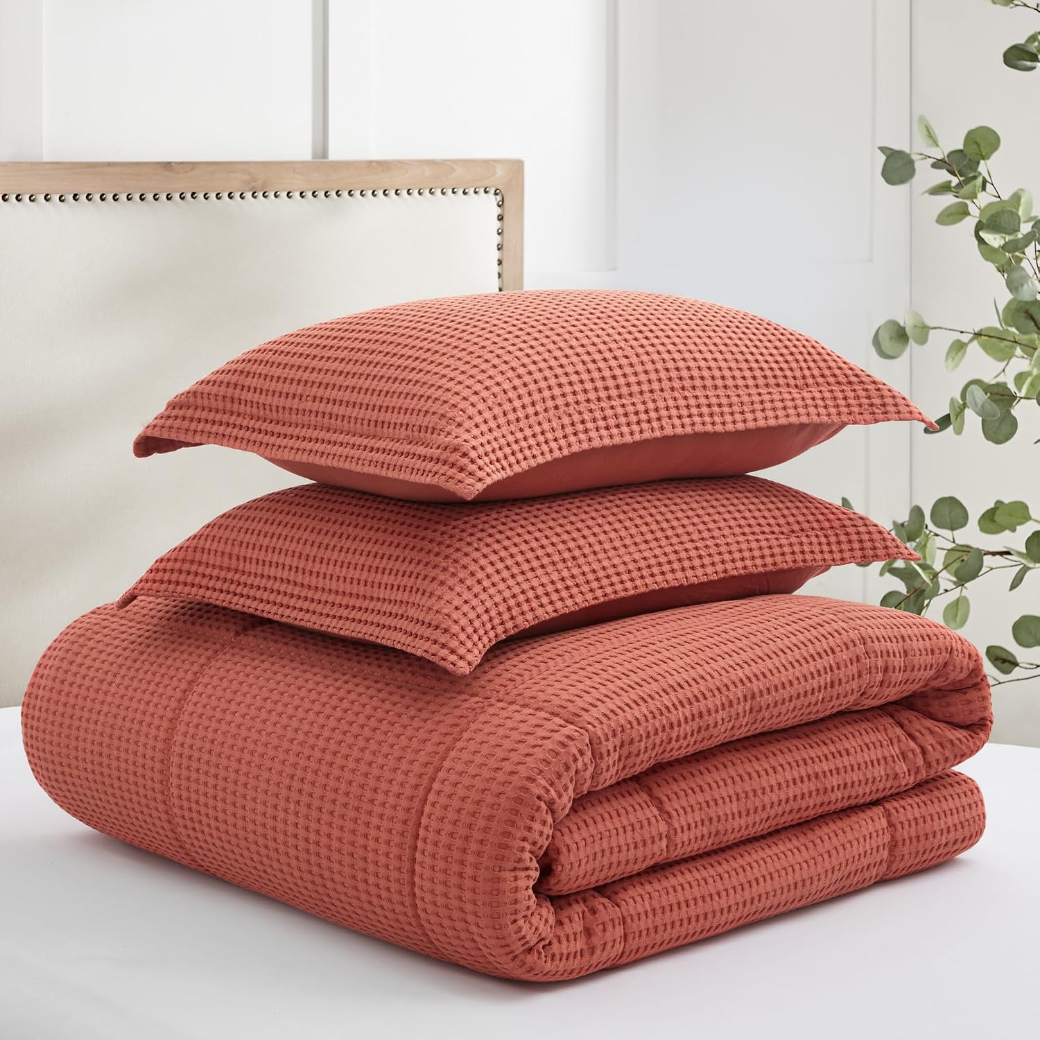 Levtex Home Mills Waffle Full/Queen Comforter Set (90x94in) with 2 Pillow Shams (26x20in) - Adobe - 100% Cotton Full/Queen Size Comforter Set - Soft, Pre-Washed
