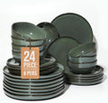 Pokini Large Holiday Dinnerware Sets for 8, Ceramic Plates and Bowls Set, Kitchen Dish Set, Microwave & Dishwasher Safe Dishware, Perfect for Christmas & Thanksgiving, Forest Green