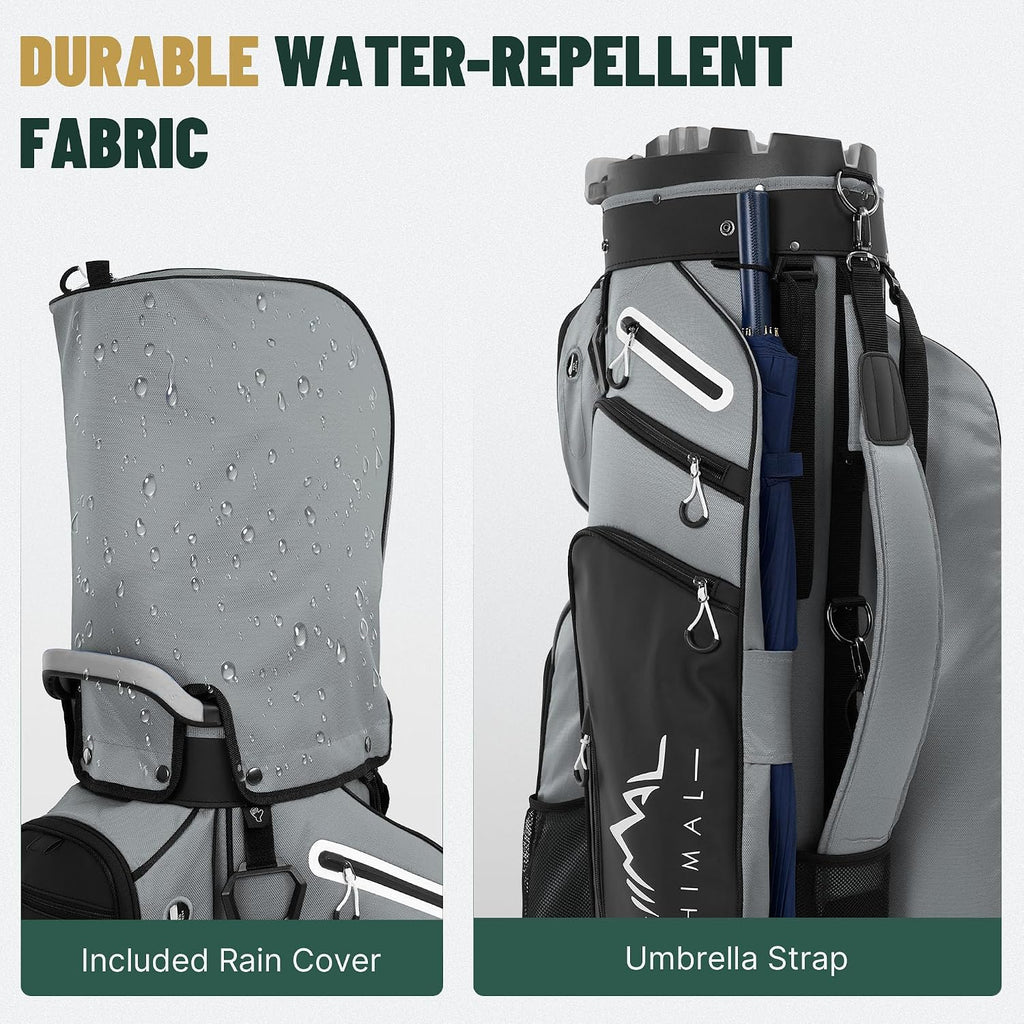uniHimal Golf Cart Bag with 14-Way Full-Length Dividers, Golf Bag for Men Women with Magnetic Leather Pocket, Handles and Rain Cover, Lightweight Golf Club Bag Includes Cooler Pockets