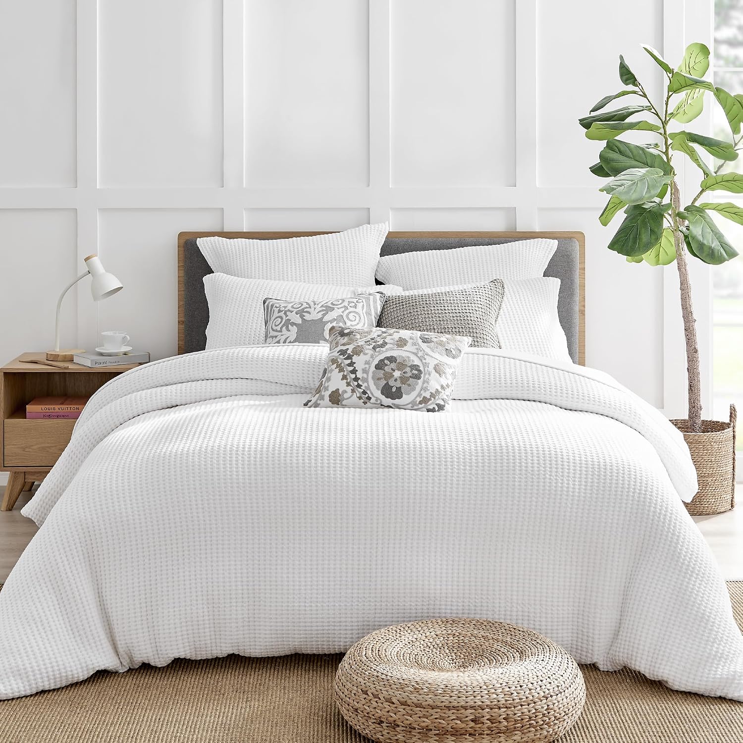 Levtex Home Mills Waffle King Duvet Cover Set (106x94in) with 2 Pillow Shams (36x20in) - Bright White - Cotton King Size Duvet Cover Set - Soft, Pre-Washed