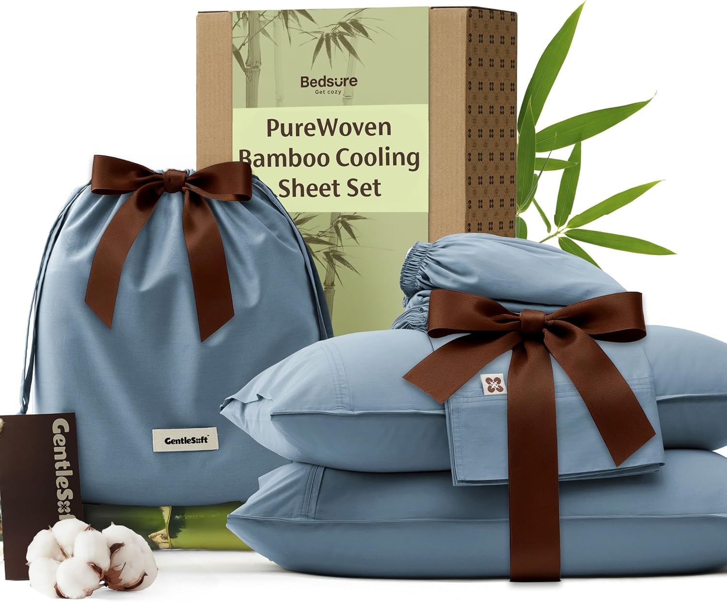 Bedsure Bamboo Viscose Cooling Sheets, Rayon Cotton Serene Blend, PureWoven, Breathable & Buttery Soft King Size Sheets Set, Deep Pocket Up to 18', Hotel Luxury Bedding for Hot Sleepers, Dusty Blue