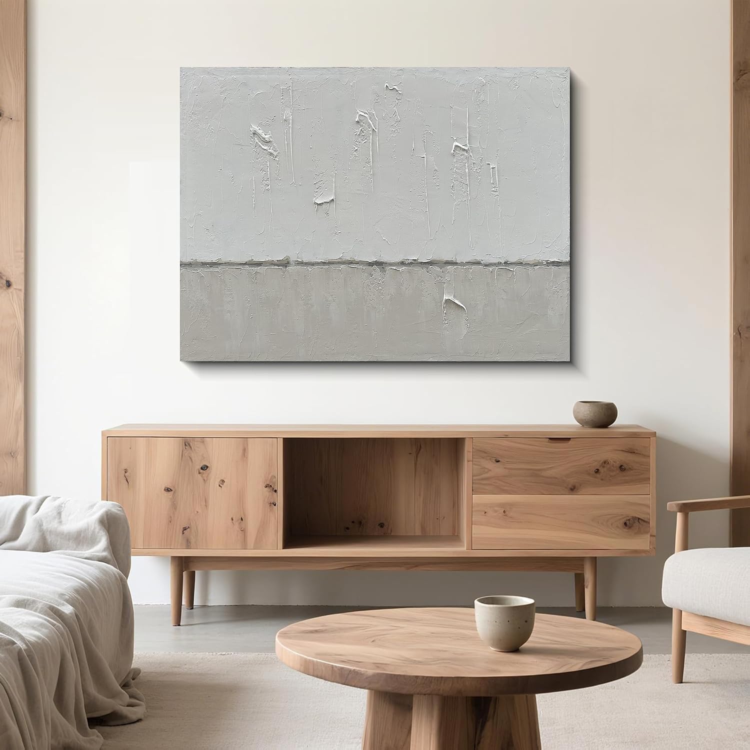 NANKAI Large Abstract Painting Hand Painted Grey White Minimalist Painting on Canvas Modern Abstract Canvas Wall Art Large White Acrylic Abstract Painting Wall Art 30x45 inch
