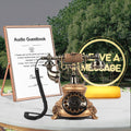 Antique European Wedding Birthday Party Audio Guestbook Phone with Free LED Wedding Sign and A5 Vertical Photo Frame (Vintage Gold)