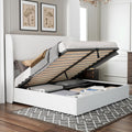 Jocisland Queen Size Bed Frame Lift Up Storage Bed Linen Upholstered Bed Frame with Hydraulic Storage/Wingback Headboard/No Box Spring Needed/White