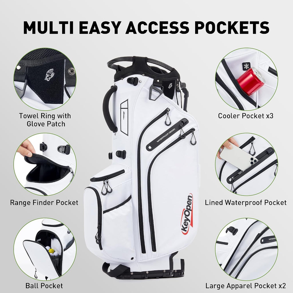Lightweight Golf Stand Bag, 14 Way Golf Bags with Full Length Dividers for Men Women, Encrypted 900D Weather-Proof Club Carry Bag with Ergonomic Dual Strap, Cooler Pockets, 9 Pockets