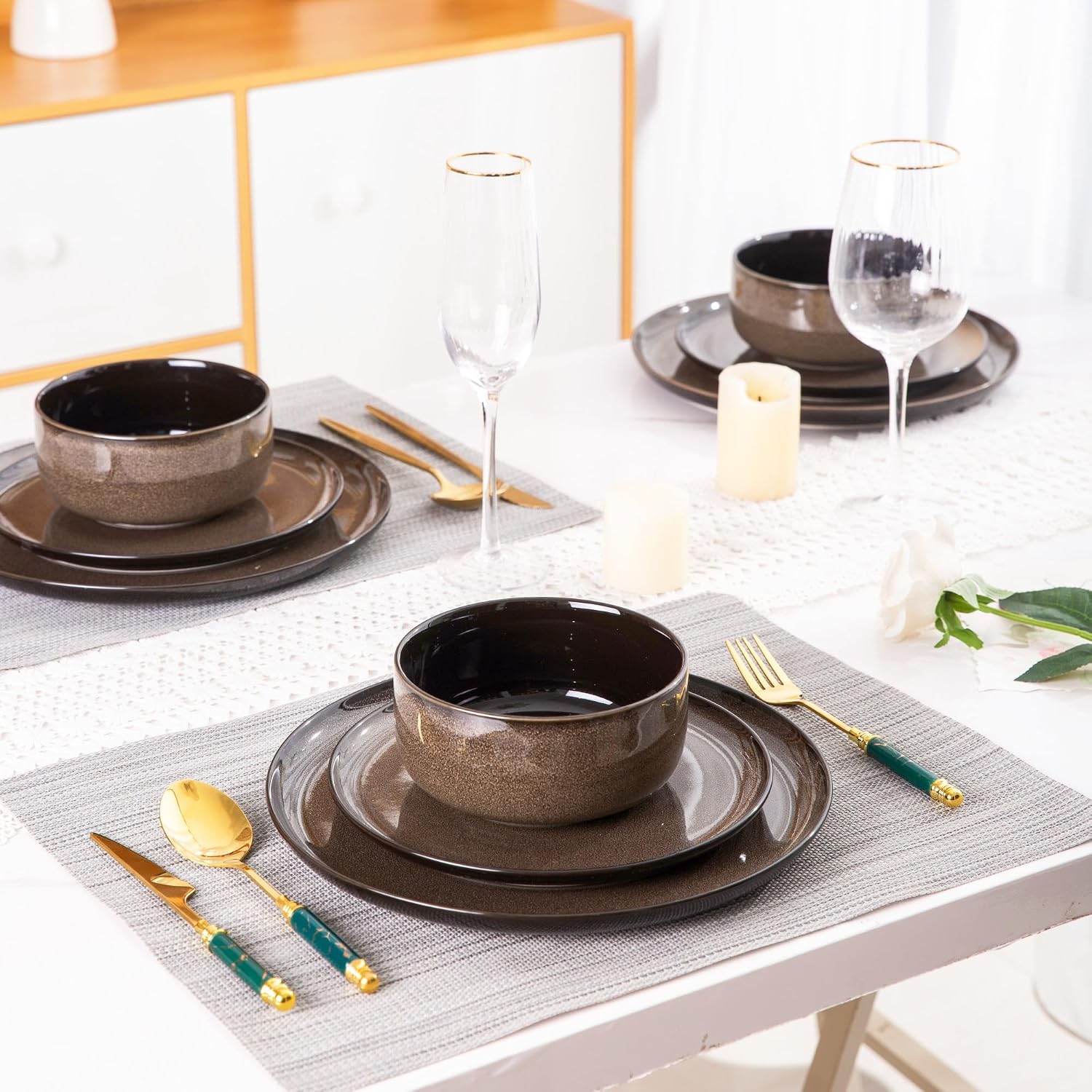 LERATIO Ceramic Dinnerware Sets for 8,Plates and Bowls Sets,Reactive Glaze Dishes Set,Highly Chip and Crack Resistant | Dishwasher & Microwave & Oven Safe Dishes set,Service for 8-Coffee (24pc)