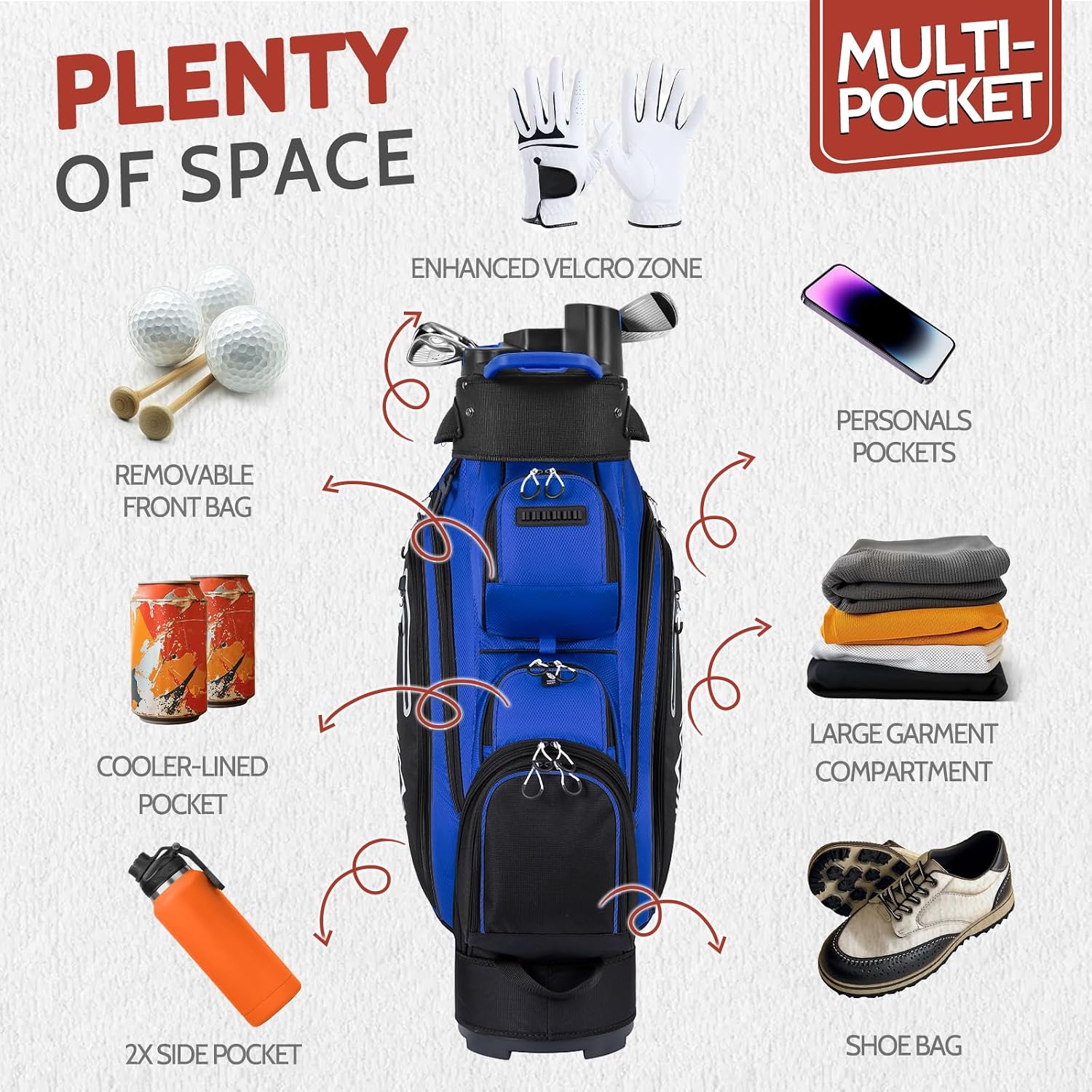 uniHimal14-Way Golf Cart Bag Pro with Full Length Divider Top, Golf Bag for Men with Handles and Rain Cover