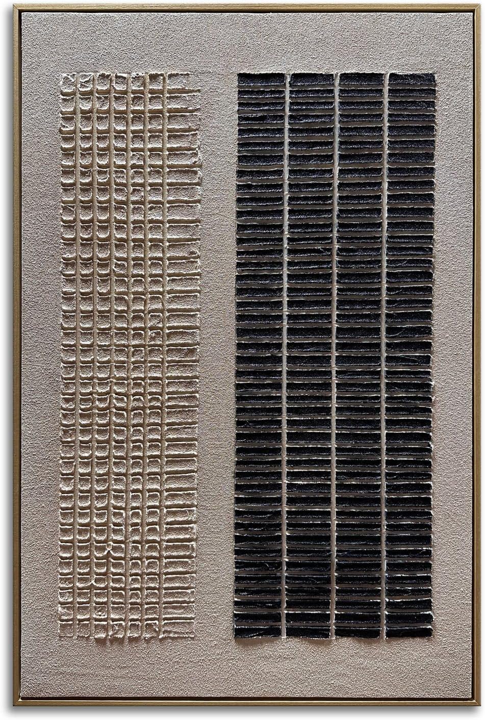 zoinart Beige and Black Textured Wall Art with Dense Array Blocks, 24x36 inch Contemporary Minimalist Art Oil Painting Home Wall Decoration