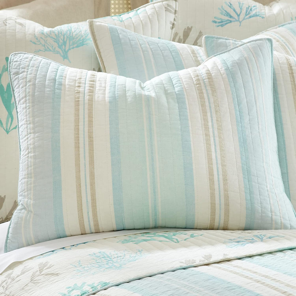 Levtex Home - Stone Harbor Twin/Twin XL Quilt - Striped Coastal - Light Blue, Taupe, & Cream - Quilt Size 68x86in. and One Sham Size 20x26 - Reversible - Cotton Fabric