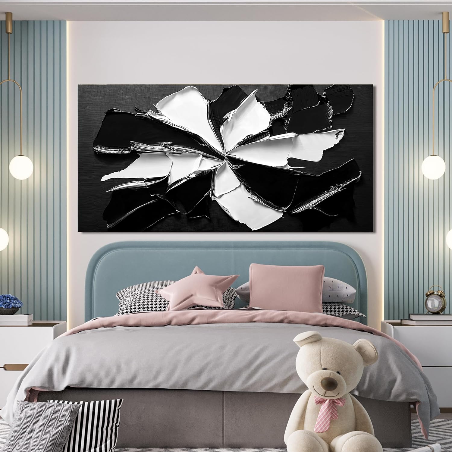 Abstract Wall Art Decorations Modern Large Wall Art for Living Room Abstract Canvas Art Wall Decor Oversized Black and White Wall Art Prints Flowers Artwork for Walls Office Home Decor 29' X 58'