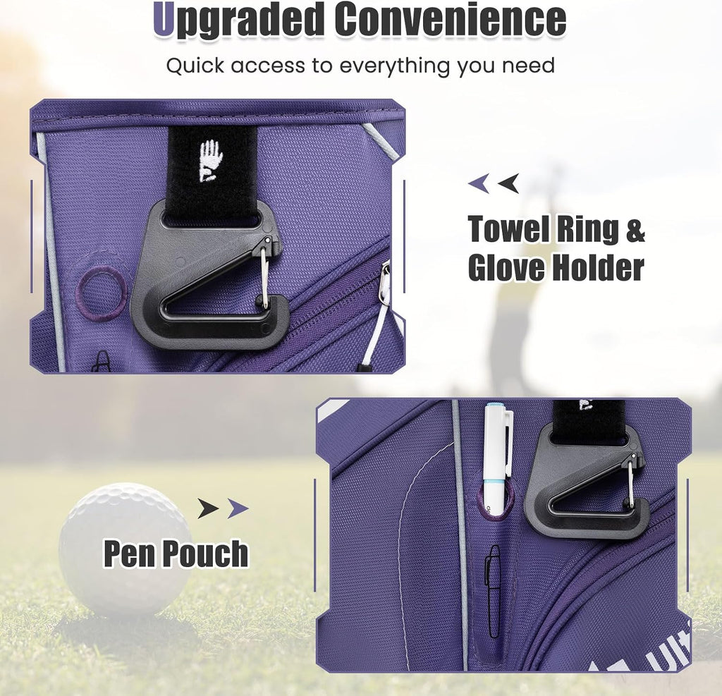 ULTIMATE 14-Way Golf Cart Bag, Golf Bag w/Molded Lock Top & Full Length Dividers, Portable Golf Club Bag w/11 Pockets, Cooler Bag, Padded Strap & Rain Hood for Men Women