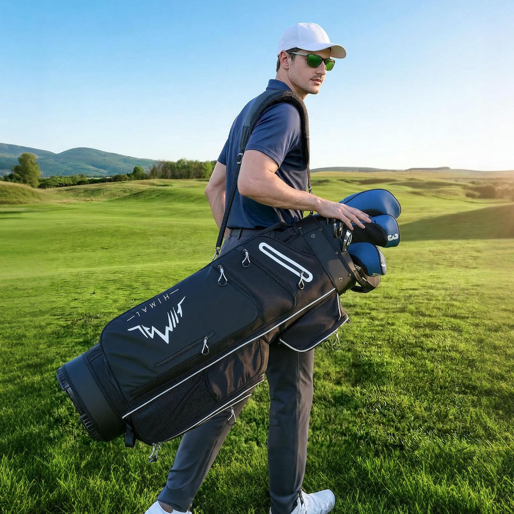uniHimal Golf Cart Bag with 14-Way Full-Length Dividers, Golf Bag for Men Women with Magnetic Leather Pocket, Handles and Rain Cover, Lightweight Golf Club Bag Includes Cooler Pockets