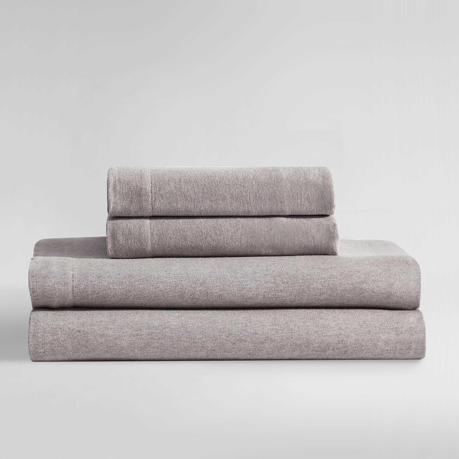 Calvin Klein - King Size Sheets Set, Naturally Soft Cotton-Blend Melange Jersey Bedding - Bed Sheets with Matching Pillowcases & Fitted Sheet (Modern Cotton Melange Brown)