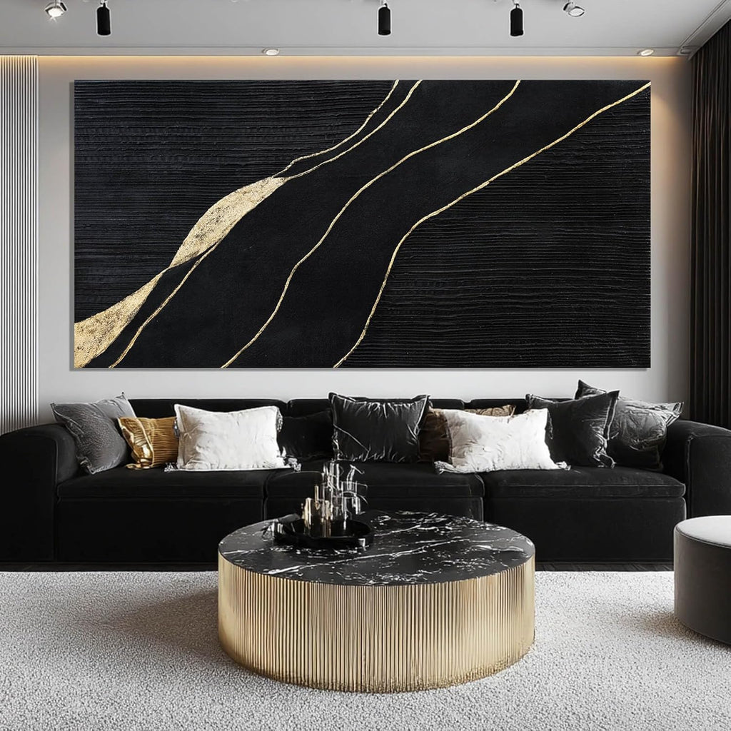 SHEYOYE Large Black Home Decor | Gold Canvas Wall Art, Modern Wall Decor, Hanging Decor Posters for Room, Abstract Wall Art for Living Room, Bedroom, Office or Hallway 29' x 58'
