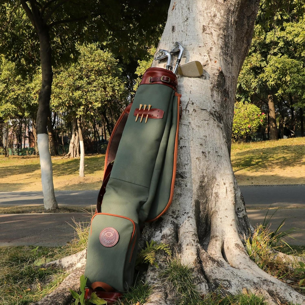 Tourbon Vintage Golf Club Carry Bags Travel Case - Canvas and Leather